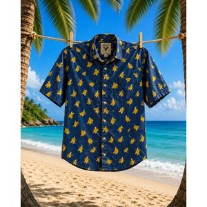 American Republic Banana Print‎ Shirt Men XL Blue Tropical Short Sleeve NWT